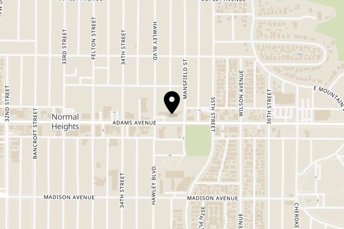 Map showing the location of Thai Joint on 3456 Adams Ave in San Diego